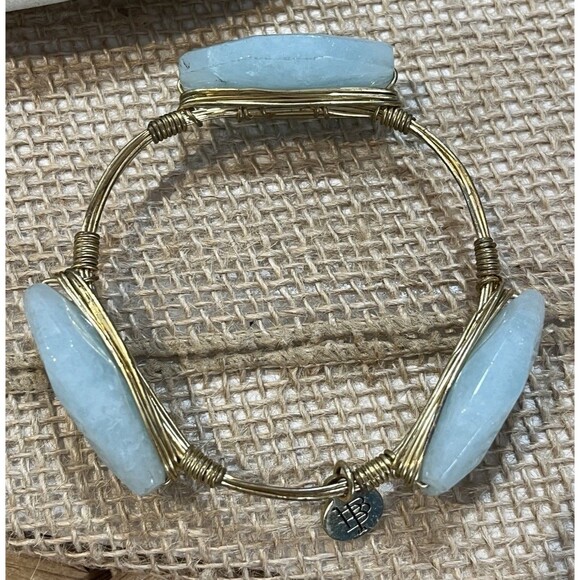 BOURBON & BOWETIES Gold Tone Bracelet Bangle Aquamarine Boho Hippie Gypsy - Picture 5 of 7